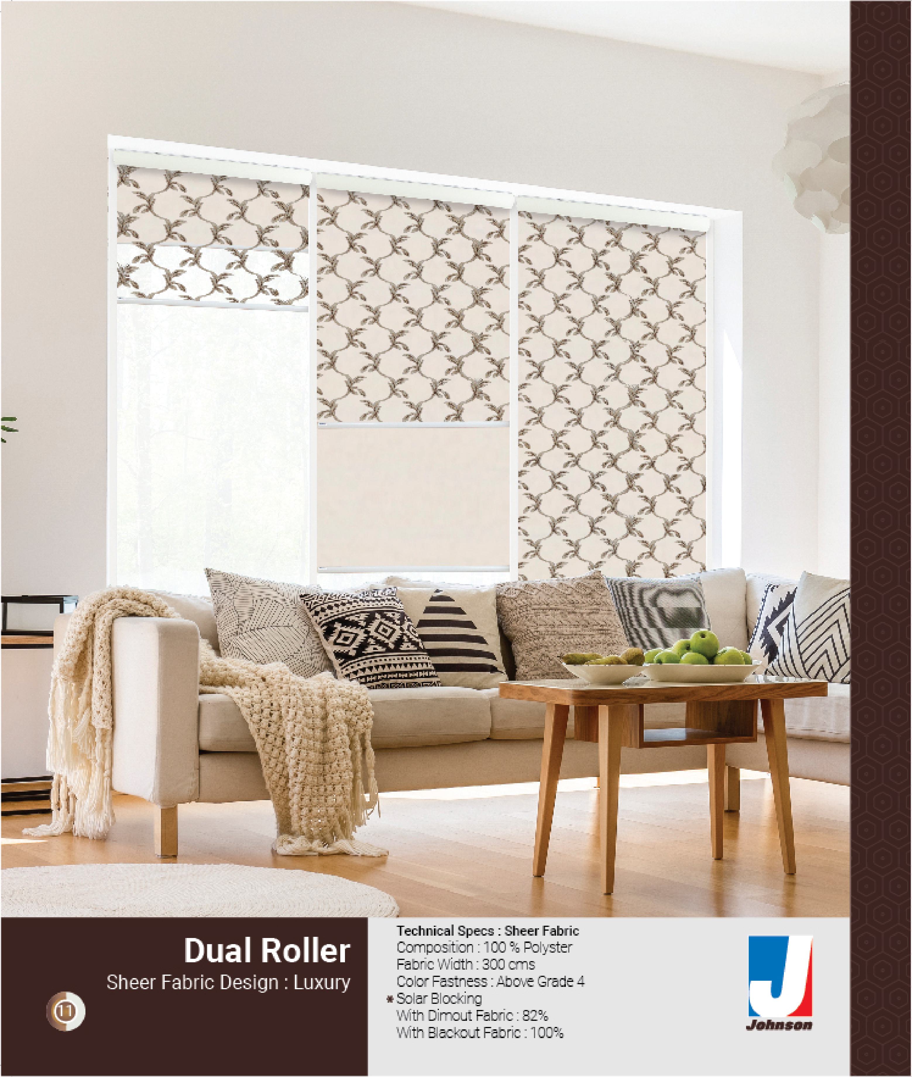 Luxury Dual Roller Blind in Sheer Fabric Design