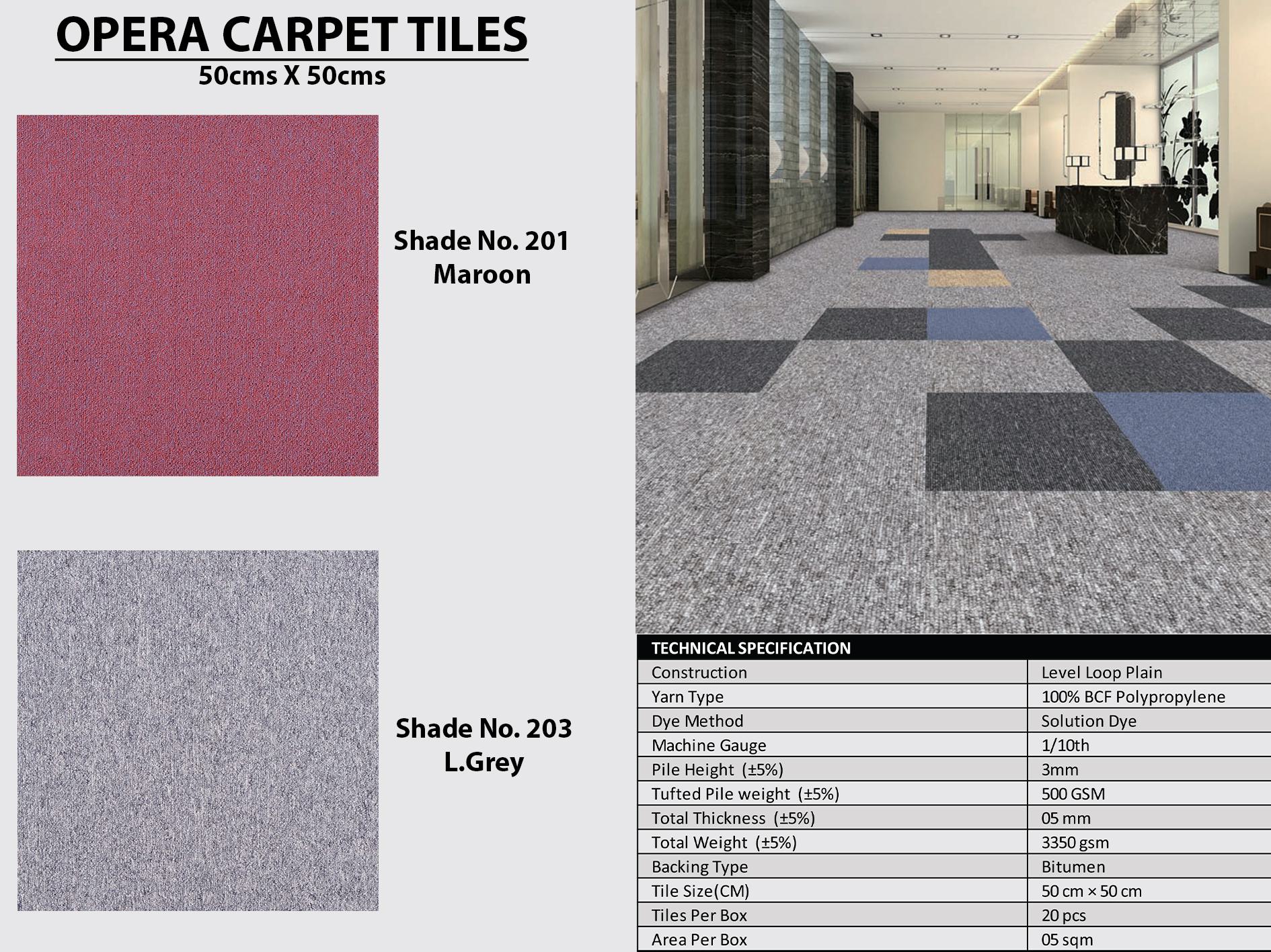 Opera Carpet Tile 50x50 cm - Maroon & Grey (Shade-201, 203)