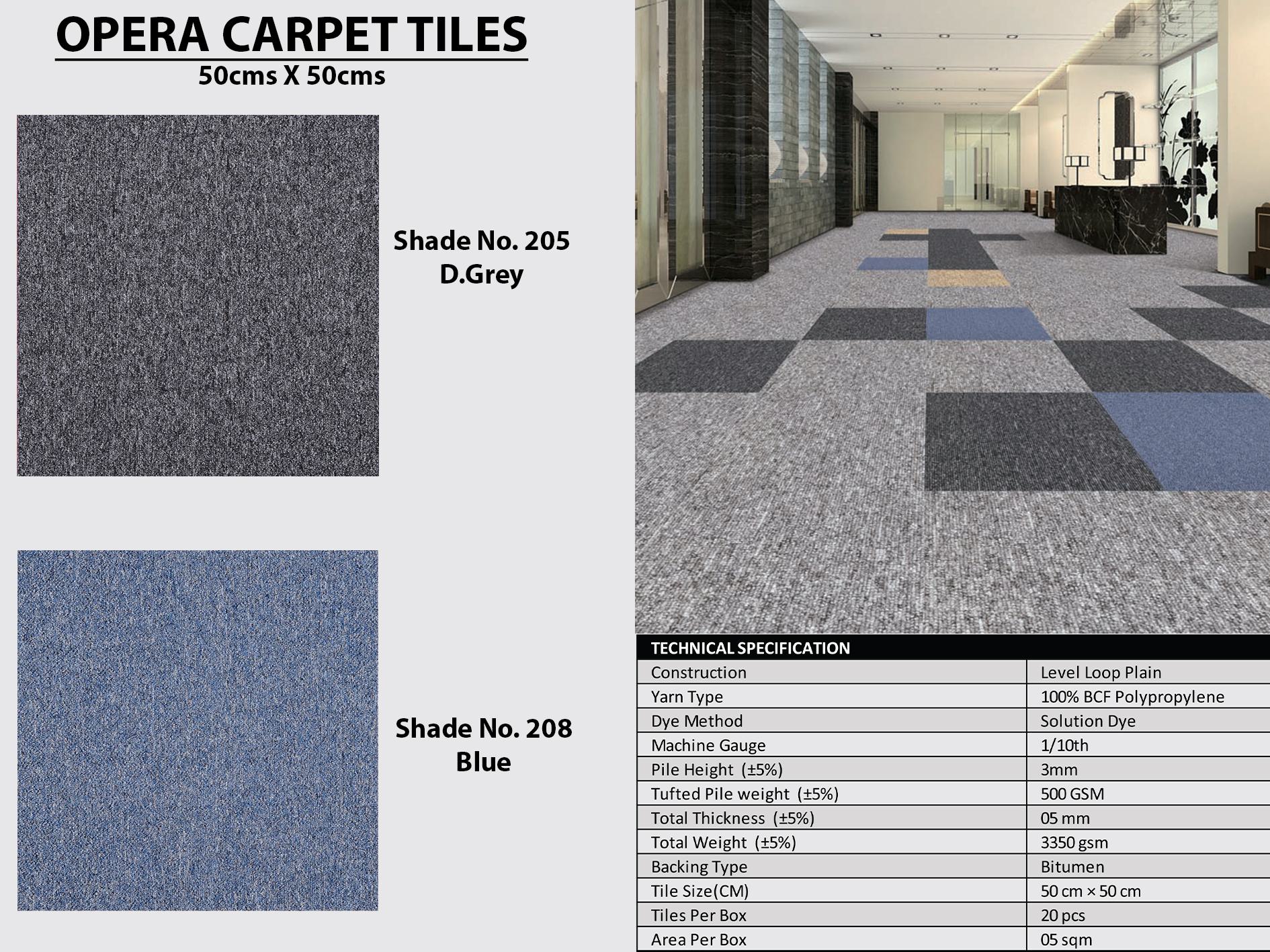 Opera Carpet Tile 50x50cm - Grey & Blue Shade 205D, 208