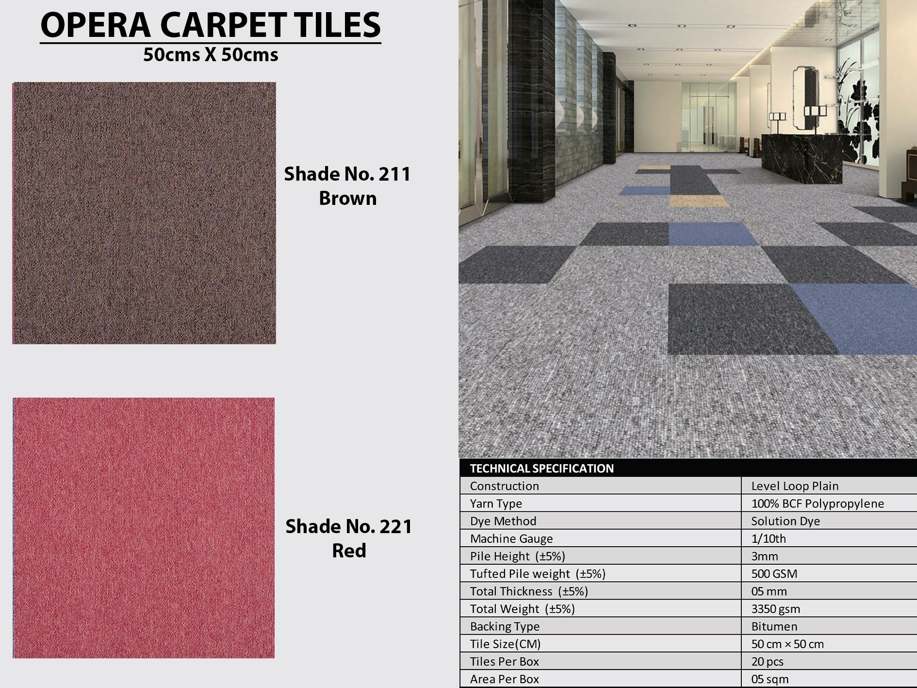 Opera Carpet Tile 50x50 cm - Shade 211 Brown & 221 Red