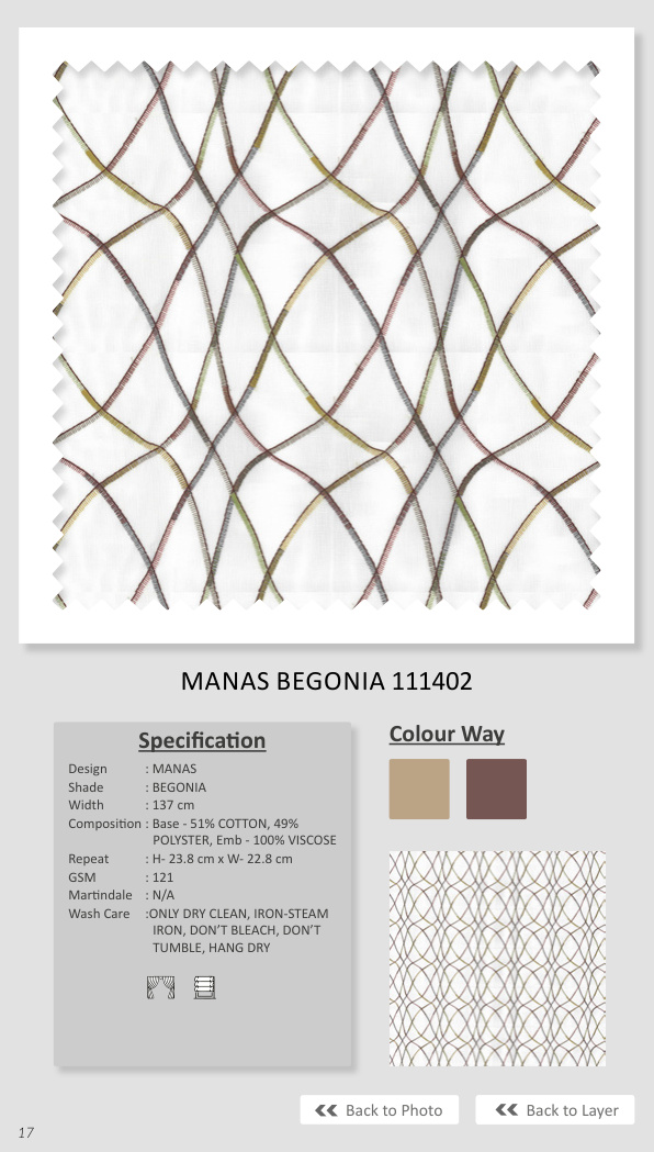 MANAS BEGONIA 111402 Printed Fabric - Elegant Design