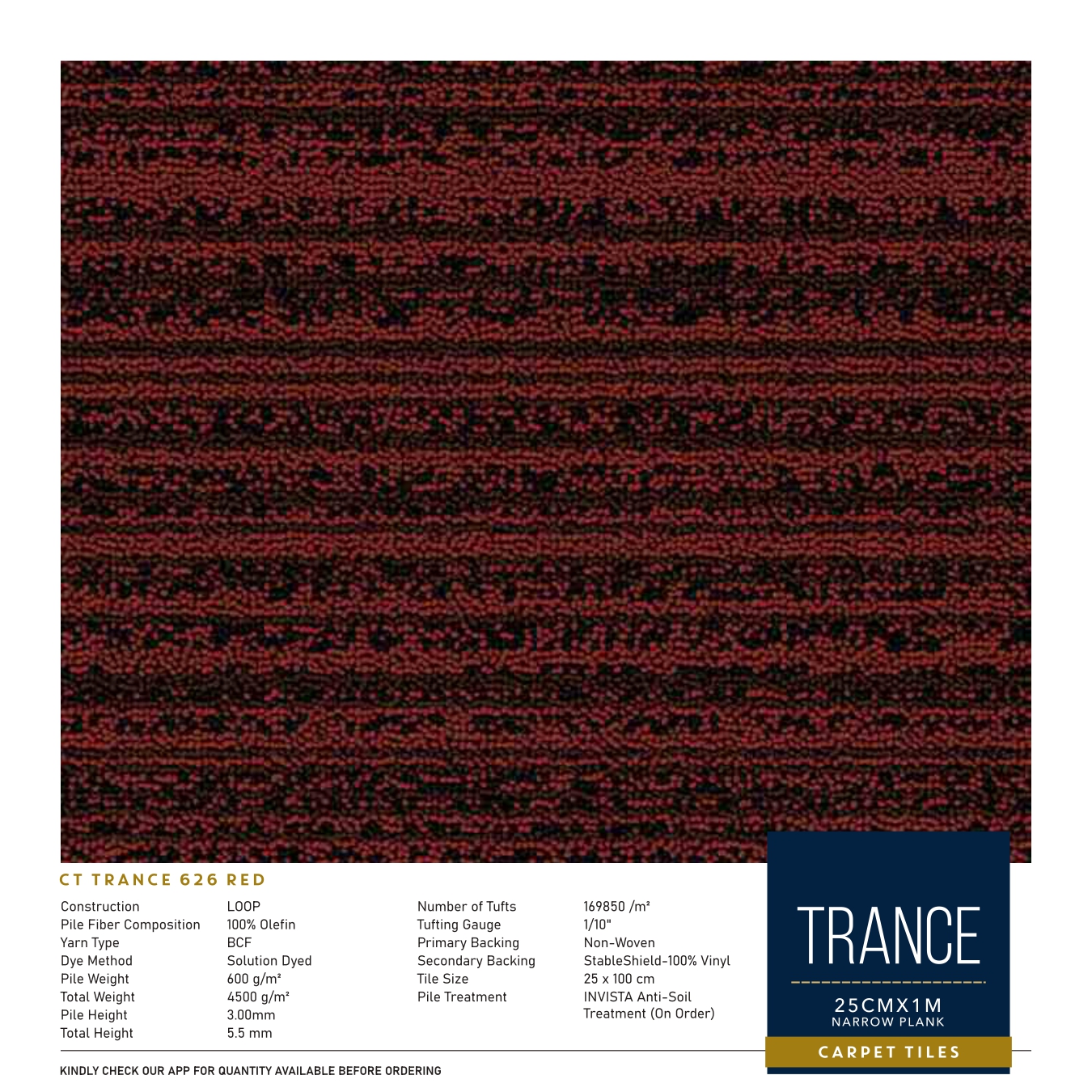 Trance 626 Red Divine Carpet Tile