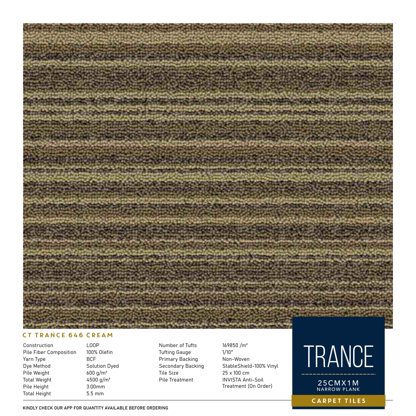 Trance 645 Beige Divine Carpet Tile