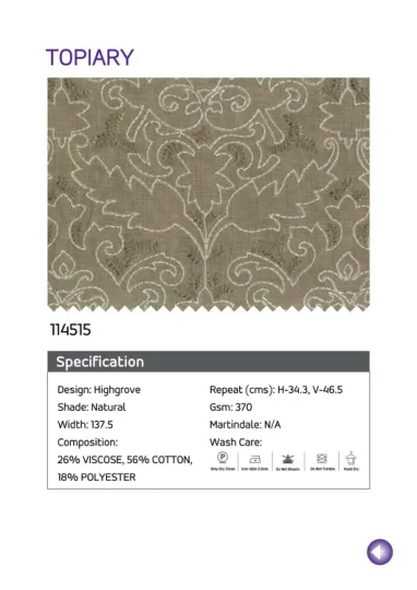 Highgrove Natural Printed Fabric - 114515