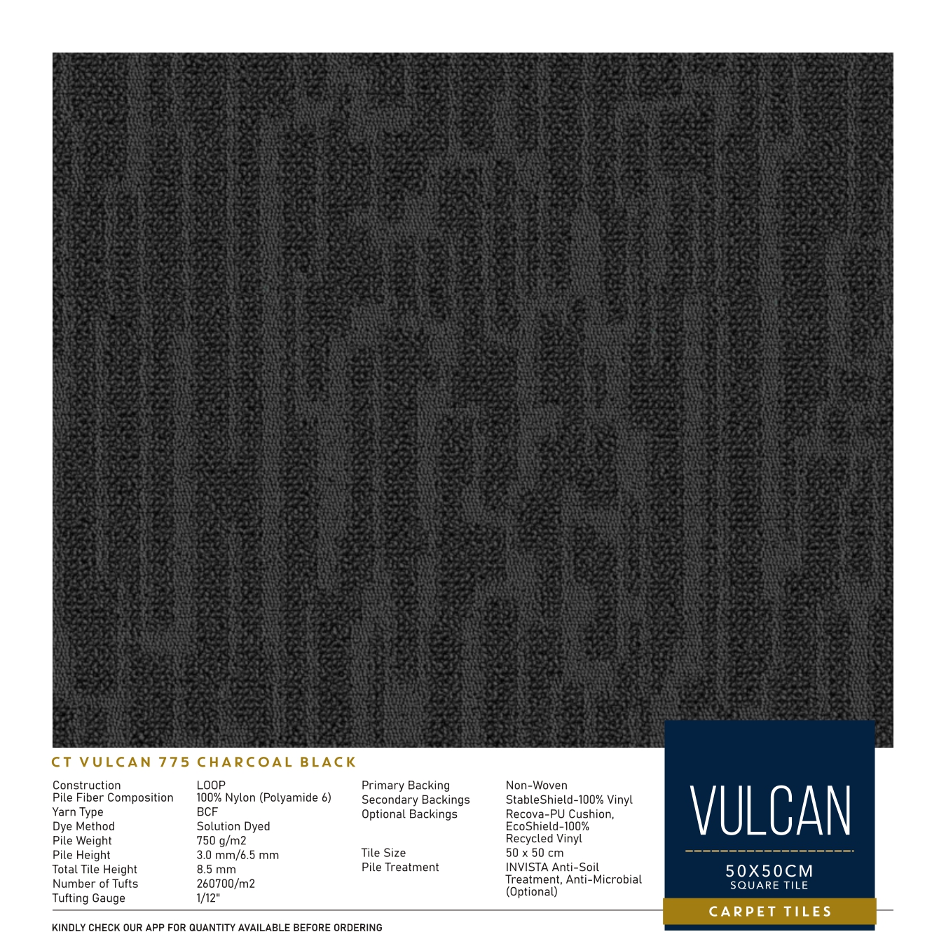 CT Vulcan 775 Charcoal Black Divine Carpet Tile