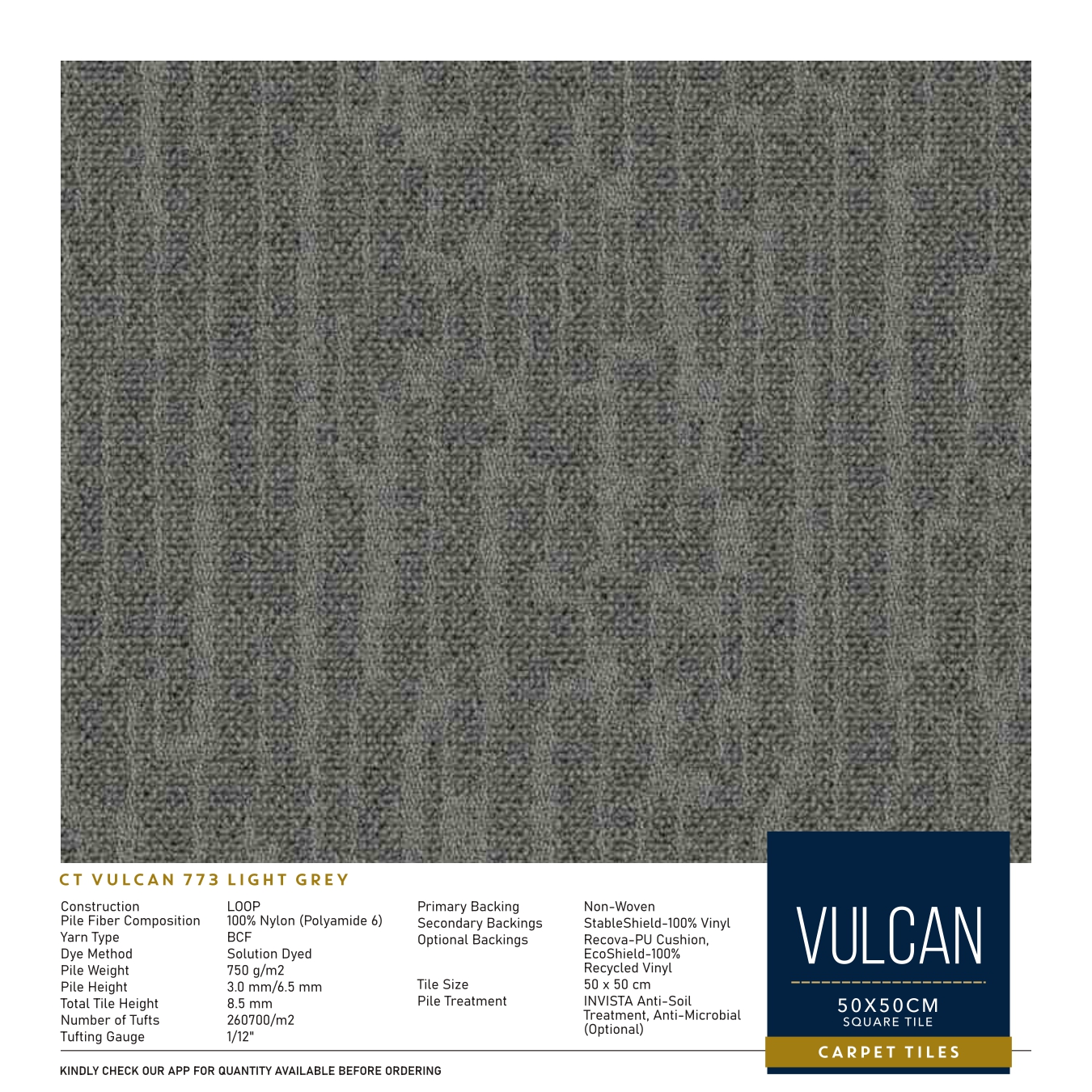 CT Vulcan 773 Light Grey Divine Carpet Tile