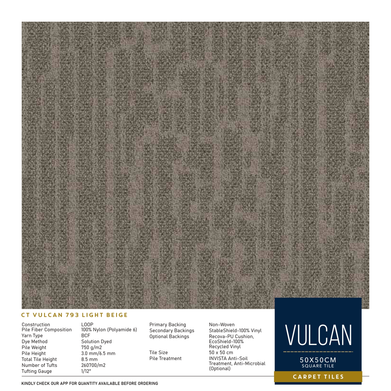 CT Vulcan 793 Light Beige Divine Carpet Tile