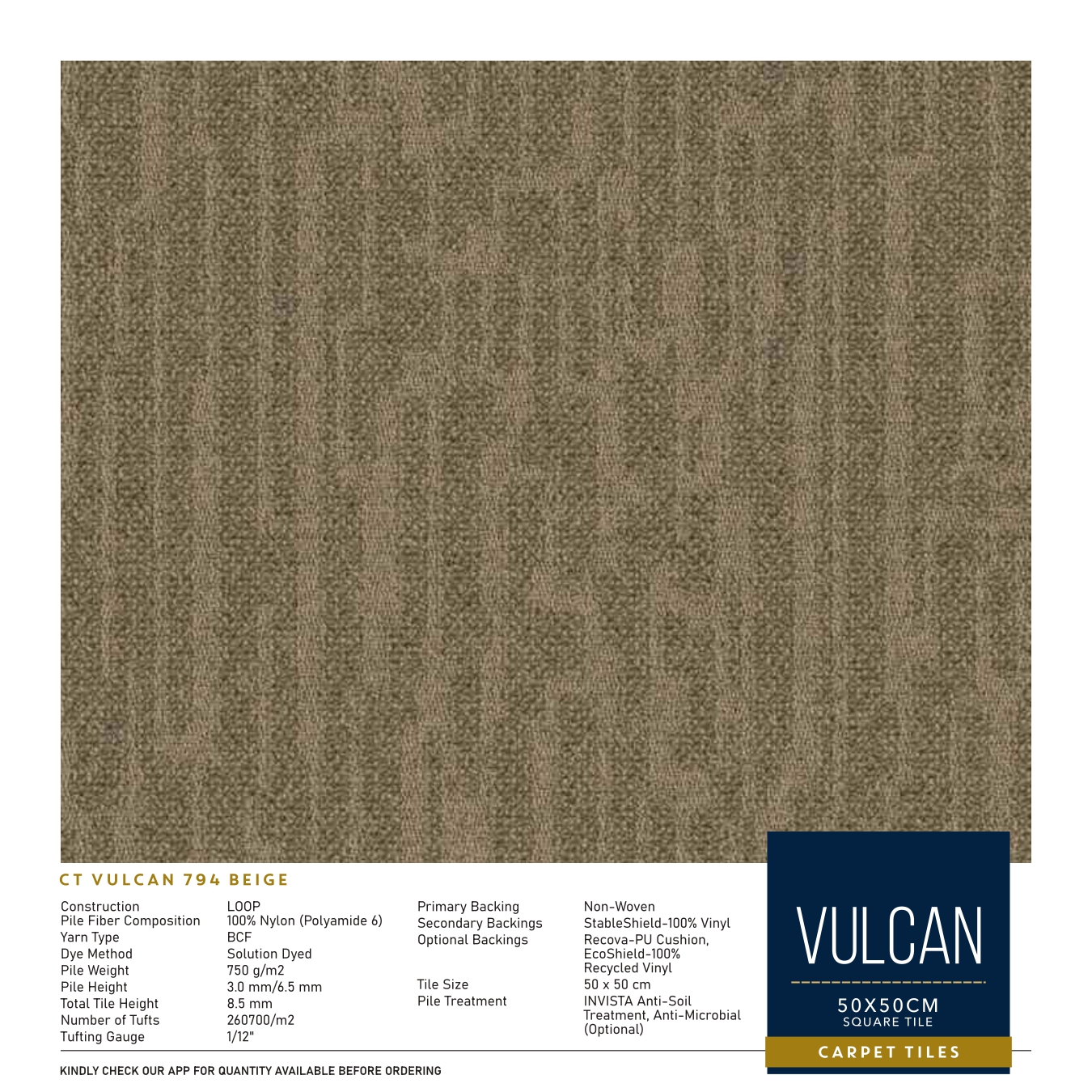 CT Vulcan 794 Light Beige Divine Carpet Tile