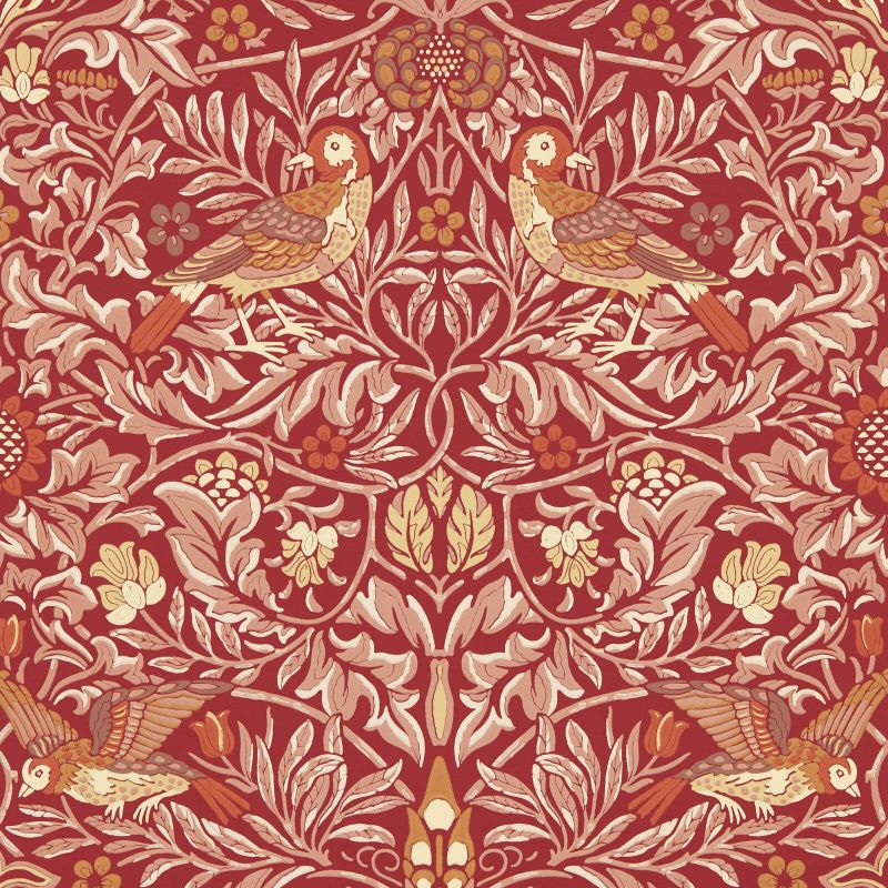 Morris & Co. Bird Wallpaper - Red | Classic Vintage Design