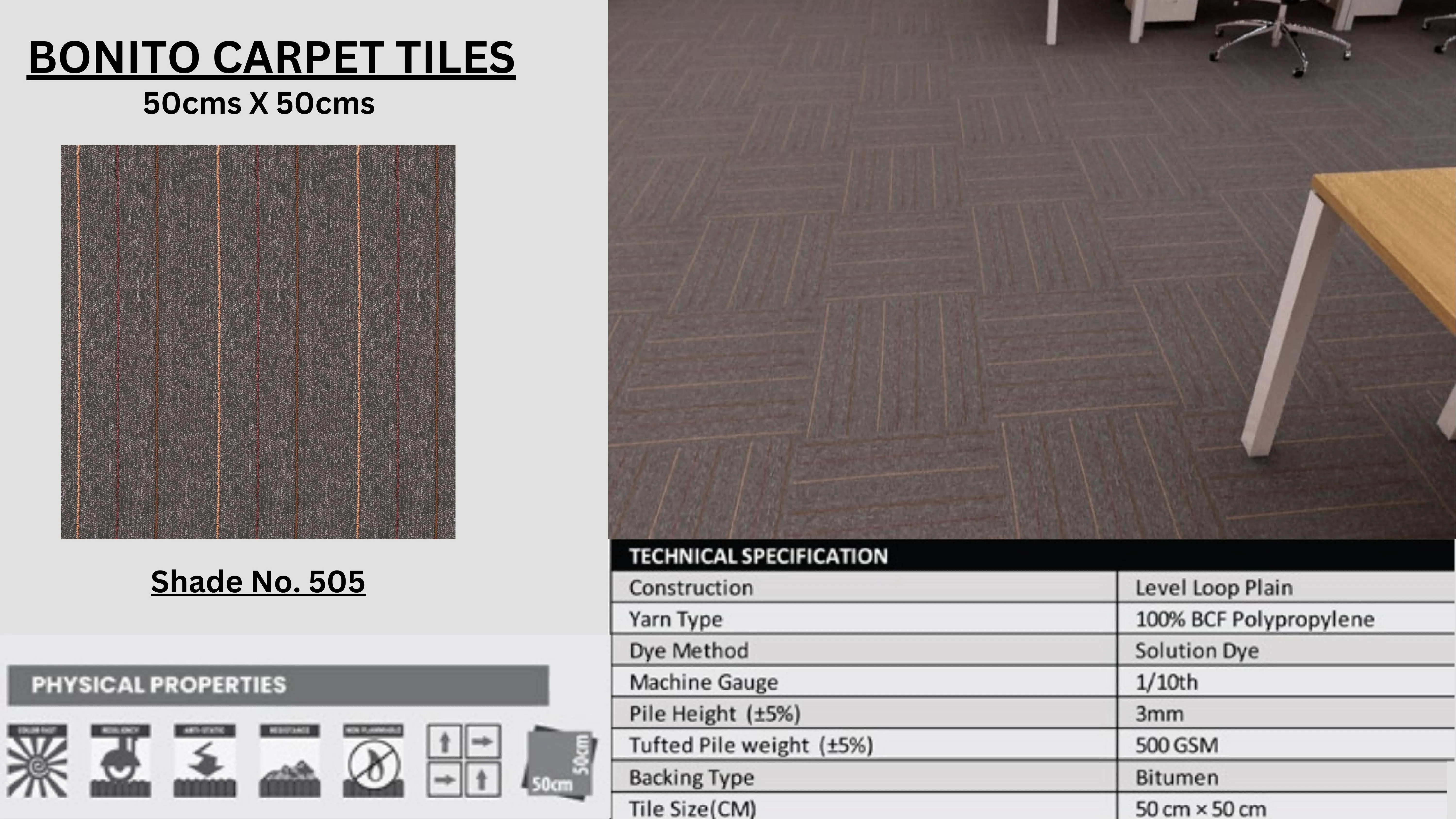 Bonito Carpet Tiles 50cm x 50cm Shade-505 - Premium Quality
