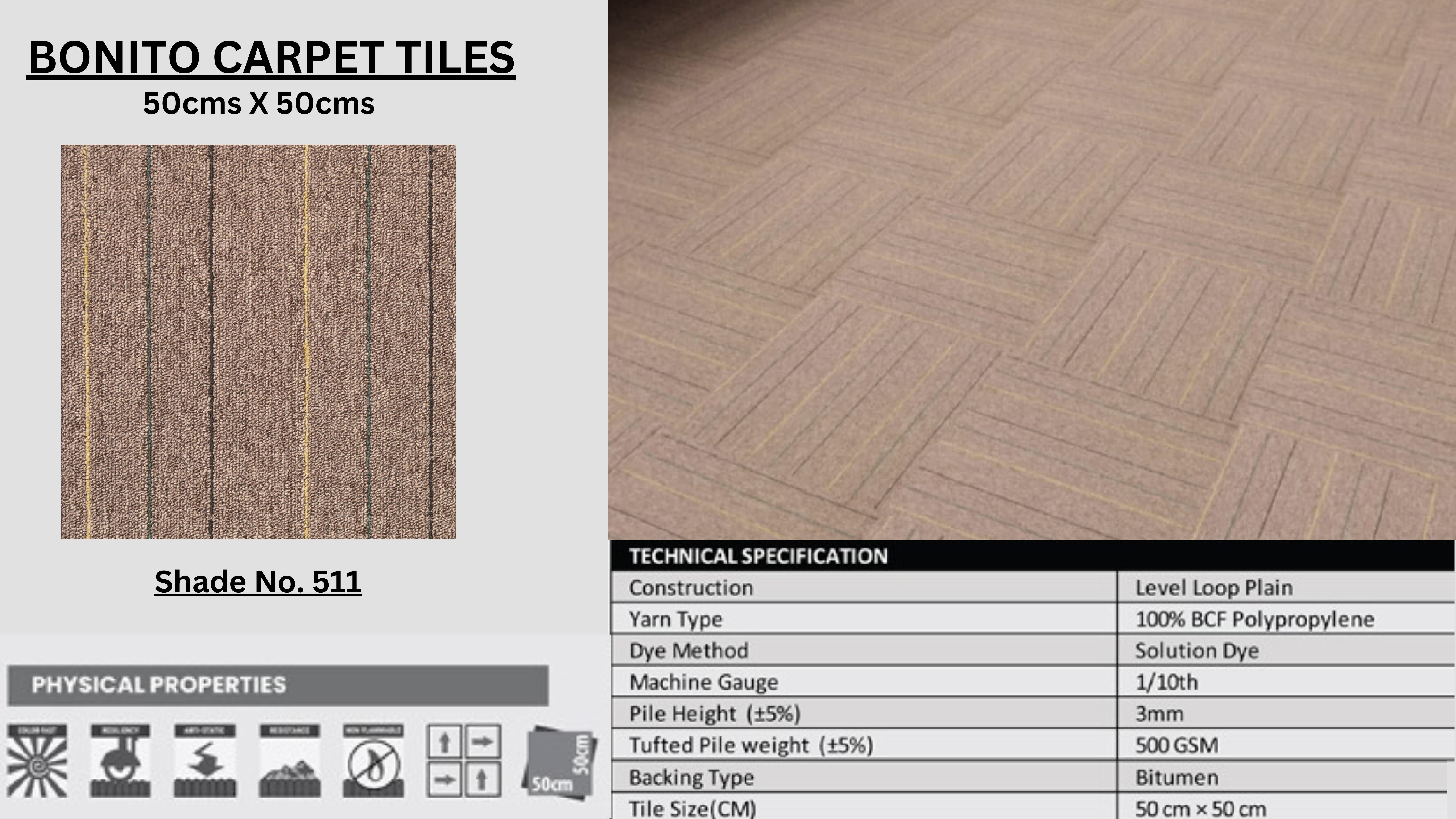 Bonito Carpet Tiles 50x50cm Shade-511