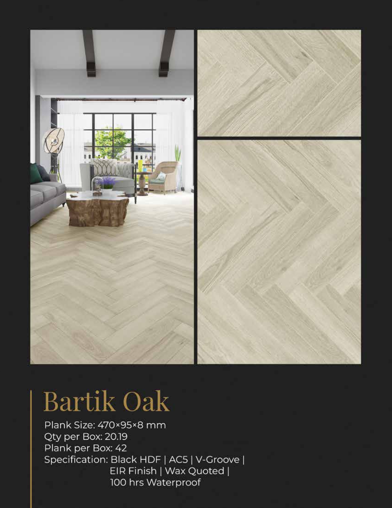 470x95x8mm Bartik Oak Farsh Herringbone Flooring