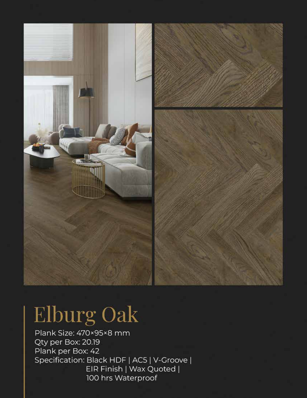 470x95x8mm Elburg Oak Farsh Herringbone Flooring