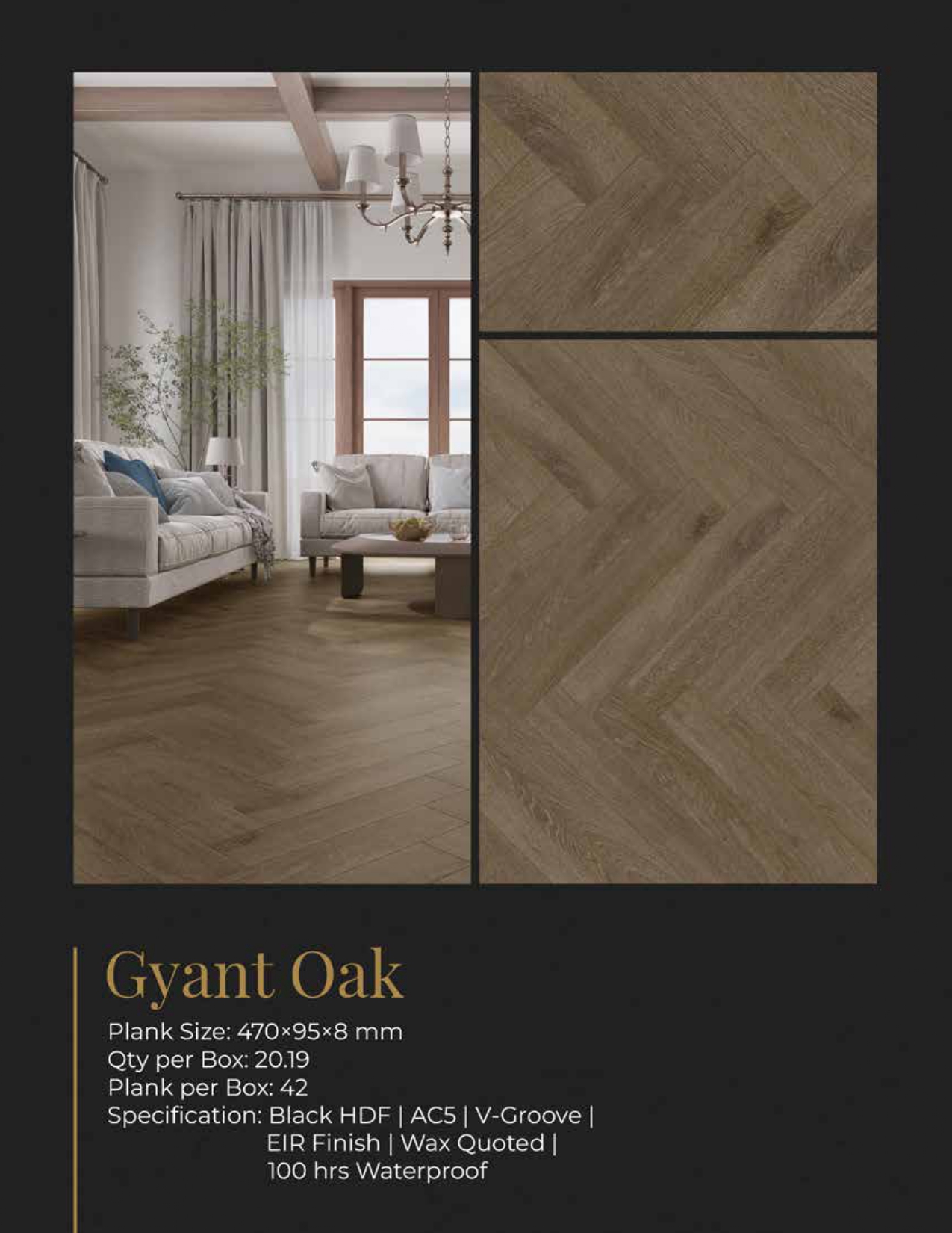 470x95x8mm Gyant Oak Farsh Herringbone Flooring