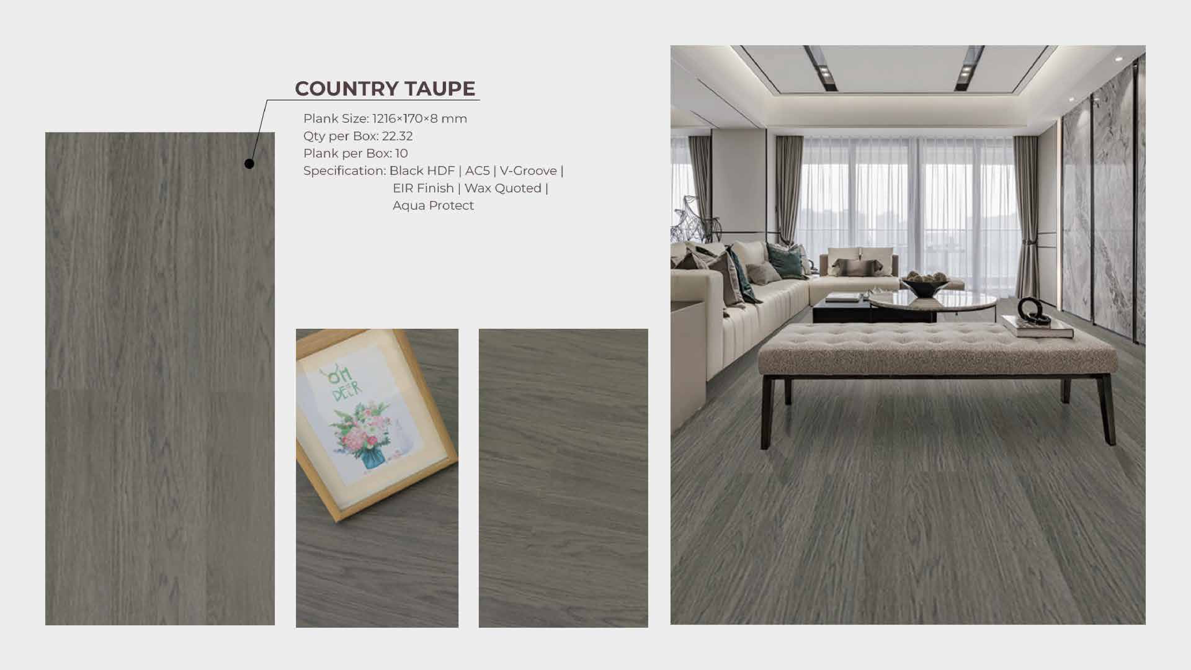 1220x170x8mm Country Taupe Farsh Laminate Flooring