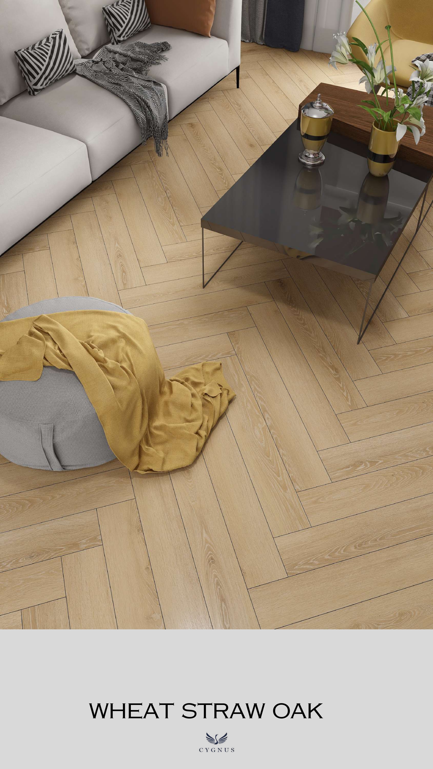 Wheata Straw OAK WS Unilock Herringbone Laminate Flooring - Durable & Stylish